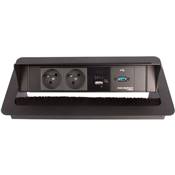 Boitier de Table Encastrable Multifonctions BTU Noir : 2 Secteurs, Chargeur, USB 5 m