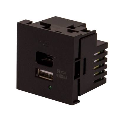 Plastron 45x45 DOUBLE CHARGEUR 2 USB A+C 4,2 Watts Noir