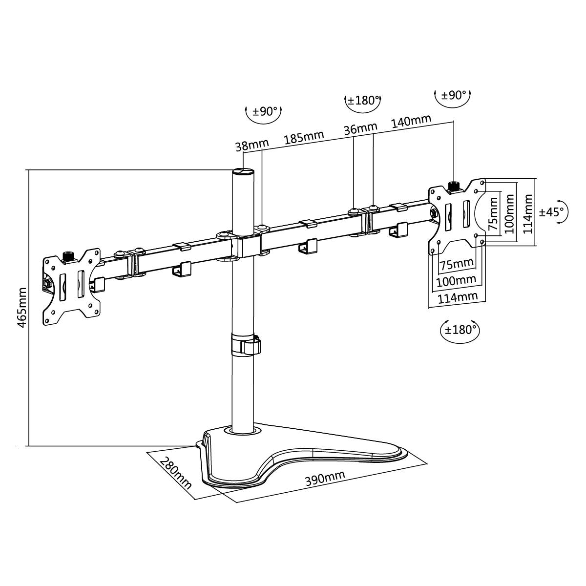 Support de bureau Full Motion 2 écrans PC 13´´-32´´