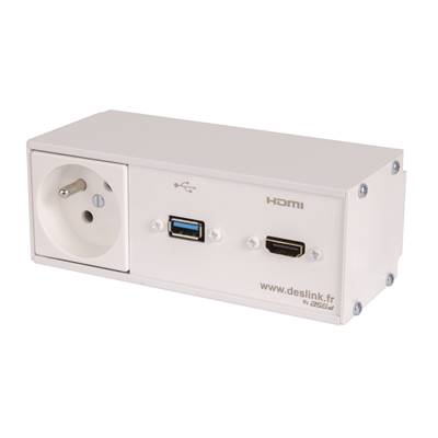 Réglette de connexion Multifonctions BCDA Blanc : Secteur, HDMI, USB 5 m