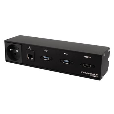 Réglette de connexion Multifonctions BCDA Noir : Secteur, HDMI, RJ45, 2 USB, 5 m