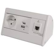 Boitier de Table Saillie Multifonctions Type BTS Blanc : Secteur, Chargeur, RJ45 2 m