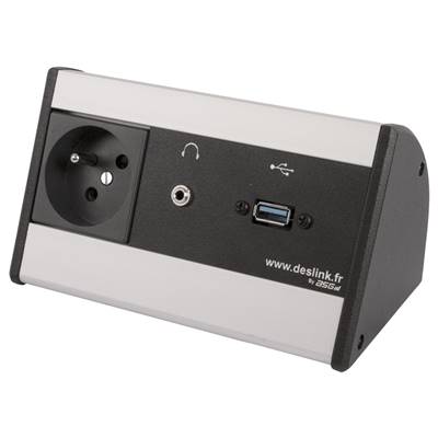 Boitier de Table Saillie Multifonctions Type BTS Alu : Secteur, USB, jack 3,5 ST 5 m