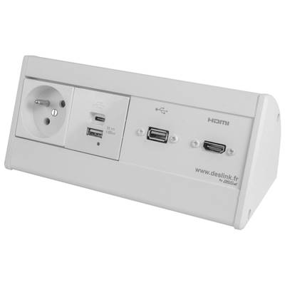Boitier de Table Saillie Multifonctions Type BTS Blanc : Secteur, Chargeur, HDMI, USB 2 m