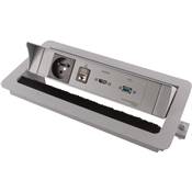 Boitier de Table Encastrable Multifonctions BTU Silver : Secteur, HDMI, RJ45, USB 2 m