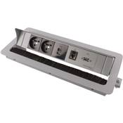 Boitier de Table Encastrable Multifonctions BTU Silver : 2 Secteurs, Chargeur, RJ45, USB 2 m