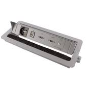 Boitier de Table Encastrable Multifonctions BTU Silver : Secteur, HDMI, RJ45, USB, jack 3,5 st 5 m