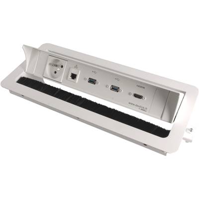 Boitier de Table Encastrable Multifonctions BTU Blanc : Secteur, HDMI, RJ45, 2 USB, 2 m