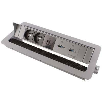 Boitier de Table Encastrable Multifonctions BTU Silver : 2 Secteurs, Chargeur, 2 USB 5 m