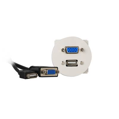 Plastron Céliane VGA Full Pin + USB A 2.0 Femelles/Femelles Blanc