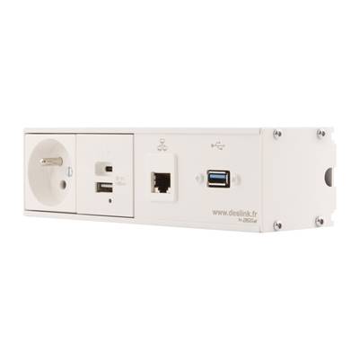 Réglette de connexion Multifonctions BCDA Blanc : Secteur, Chargeur, RJ45, USB 5 m