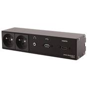 Réglette de connexion Multifonctions BCDA Noir : 2 Secteurs, HDMI, USB, jack 3,5 st 5 m