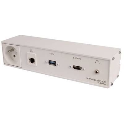 Réglette de connexion Multifonctions BCDA Blanc : Secteur, HDMI, RJ45, USB, jack 3,5 st 2 m