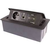 Boitier de Table Encastrable Multifonctions BT45 Noir : Secteur, HDMI, RJ45 2 m