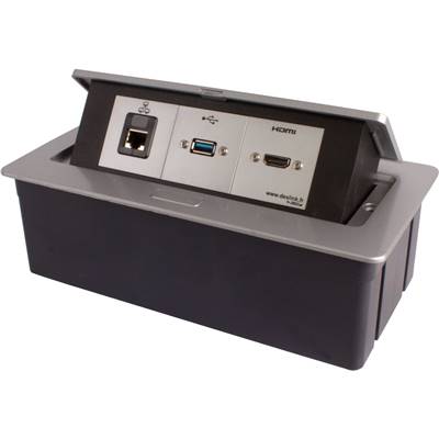 Boitier de Table Encastrable Multifonctions BT45 Silver : HDMI, RJ45, USB 2 m