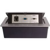 Boitier de Table Encastrable Multifonctions BT45 Silver : HDMI, RJ45, USB 2 m