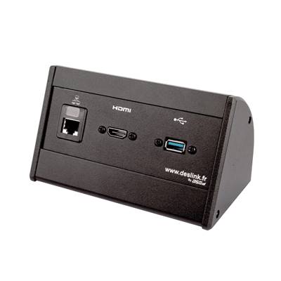 Boitier de Table Saillie Multifonctions Type BTS Noir : HDMI, RJ45, USB 2 m