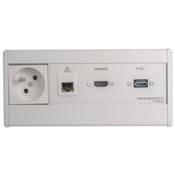 Boitier de Table Saillie Multifonctions Type BTS Blanc : Secteur, HDMI, RJ45, USB 2 m