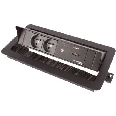 Boitier de Table Encastrable Multifonctions BTU Noir : 2 Secteurs, HDMI, jack 3,5 st 5 m