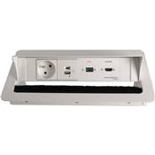 Boitier de Table Encastrable Multifonctions BTU Blanc : Secteur, Chargeur, HDMI, USB 2 m