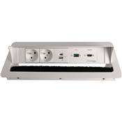 Boitier de Table Encastrable Multifonctions BTU Blanc : 2 Secteurs, Chargeur, HDMI, USB 2 m