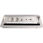 Boitier de Table Encastrable Multifonctions BTU Blanc : 2 Secteurs, Chargeur, HDMI, jack 3,5 st 5 m