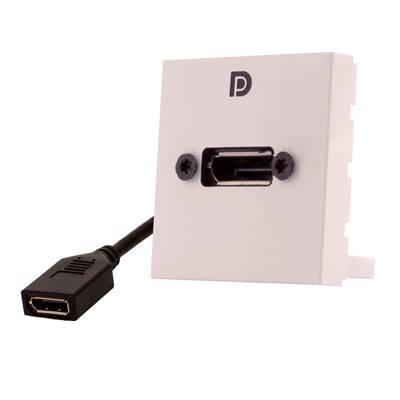 Plastron 45x45 DisplayPort 1.2 4K 60 Hz 21.6 Gbps Pin 20 Connectée Femelle/Femelle, Blanc