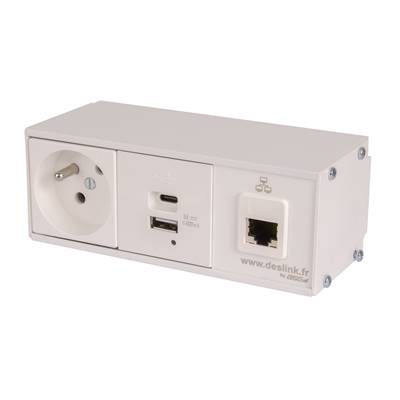 Réglette de connexion Multifonctions BCDA Blanc : Secteur, Chargeur, RJ45 5 m