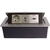 Boitier de Table Encastrable Multifonctions BT45 Silver : Secteur, Chargeur, HDMI 2 m