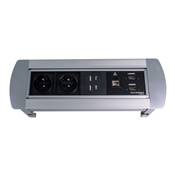 Boitier de Table Rotatif Manuel Multifonctions BTRM : 2 Secteurs, 1 chargeur, 2 HDMI, 1 RJ45 5m