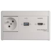 Boitier de Table Saillie Multifonctions Type BTS Blanc : Secteur, HDMI, USB 2 m