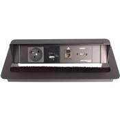 Boitier de Table Encastrable Multifonctions BTU Noir : Secteur, Chargeur, HDMI, RJ45 2 m