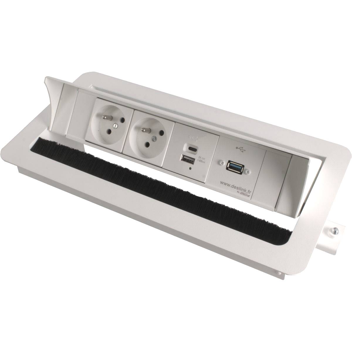 Boitier de Table Encastrable Multifonctions BTU Blanc : 2 Secteurs, Chargeur,  USB 2 m