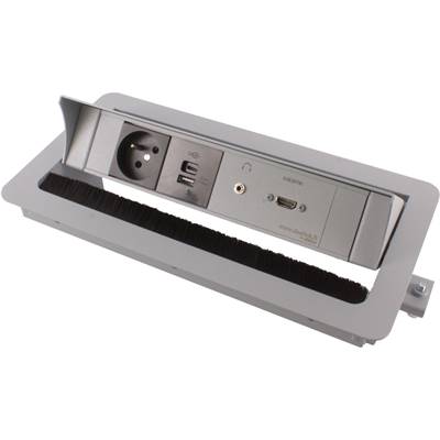 Boitier de Table Encastrable Multifonctions BTU Silver : Secteur, Chargeur, HDMI, Jack 3,5 st 5 m