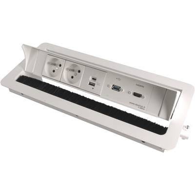 Boitier de Table Encastrable Multifonctions BTU Blanc : 2 Secteurs, Chargeur, HDMI, USB 2 m