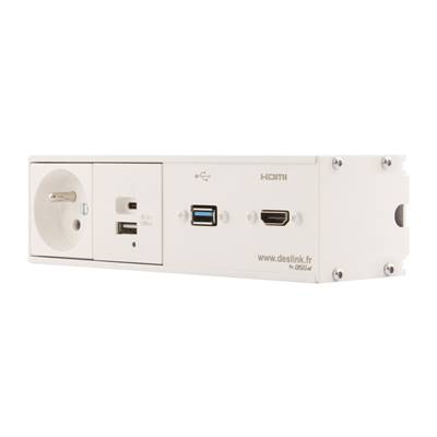 Réglette de connexion Multifonctions BCDA Blanc : Secteur, Chargeur, HDMI, USB 2 m