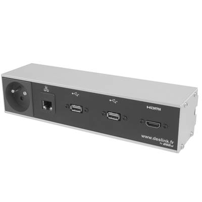 Réglette de connexion Multifonctions BCDA Alu : Secteur, HDMI, RJ45, 2 USB, 2 m