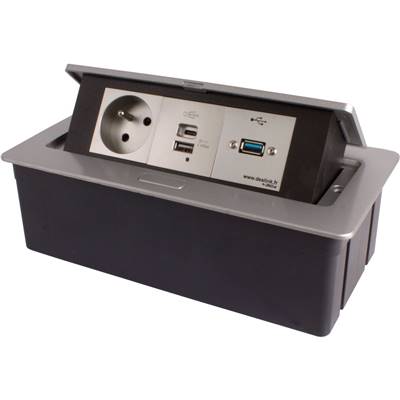 Boitier de Table Encastrable Multifonctions BT45 Silver : Secteur, Chargeur, USB 2 m