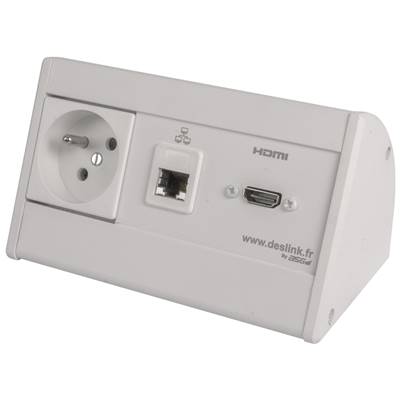 Boitier de Table Saillie Multifonctions Type BTS Blanc : Secteur, HDMI, RJ45 2 m