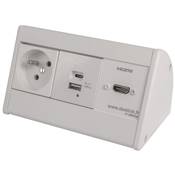 Boitier de Table Saillie Multifonctions Type BTS Blanc : Secteur, Chargeur, HDMI 2 m