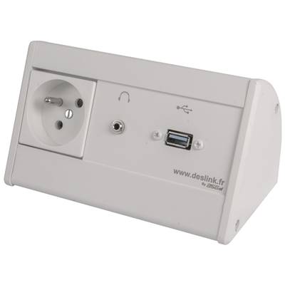 Boitier de Table Saillie Multifonctions Type BTS Blanc : Secteur, USB, jack 3,5 ST 2 m