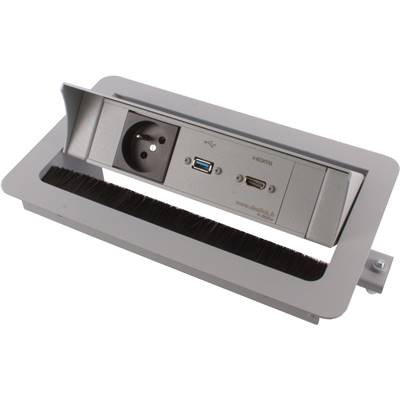 Boitier de Table Encastrable Multifonctions BTU Silver : Secteur, HDMI, USB 2 m