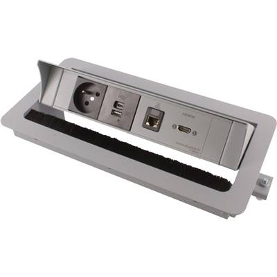Boitier de Table Encastrable Multifonctions BTU Silver : Secteur, Chargeur, HDMI, RJ45 2 m