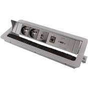 Boitier de Table Encastrable Multifonctions BTU Silver : 2 Secteurs, Chargeur, HDMI, RJ45 2 m