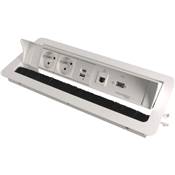 Boitier de Table Encastrable Multifonctions BTU Blanc : 2 Secteurs, Chargeur, RJ45, USB 5 m