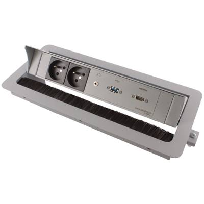 Boitier de Table Encastrable Multifonctions BTU Silver : 2 Secteurs, HDMI, USB, jack 3,5 st 2 m