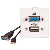 Plastron 45x45 VGA Full Pin + USB A 2.0 Femelles/Femelles Blanc