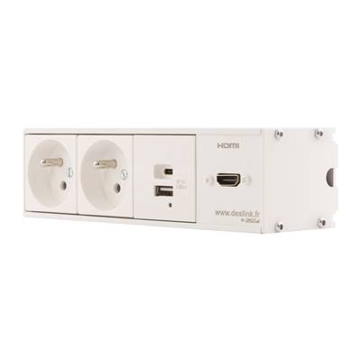 Réglette de connexion Multifonctions BCDA Blanc : 2 Secteurs, Chargeur, HDMI 2 m