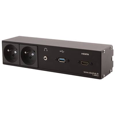 Réglette de connexion Multifonctions BCDA Noir : 2 Secteurs, HDMI, USB, jack 3,5 st 5 m