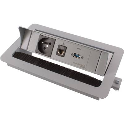 Boitier de Table Encastrable Multifonctions BTU Silver : Secteur, RJ45, USB 5 m